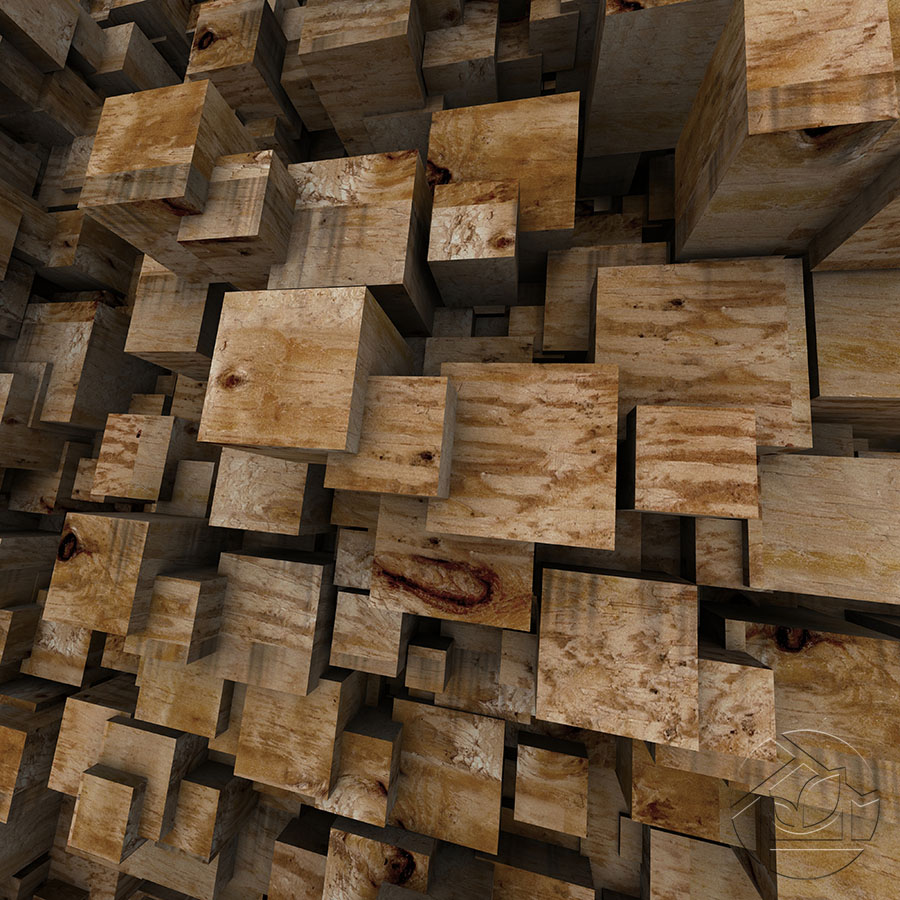 3D абстракция стены из деревянных брусков