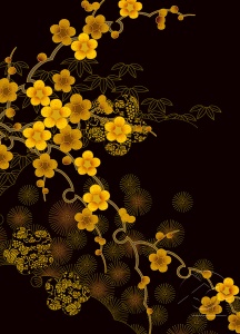 Мелкие желтые цветочки на черном фоне
