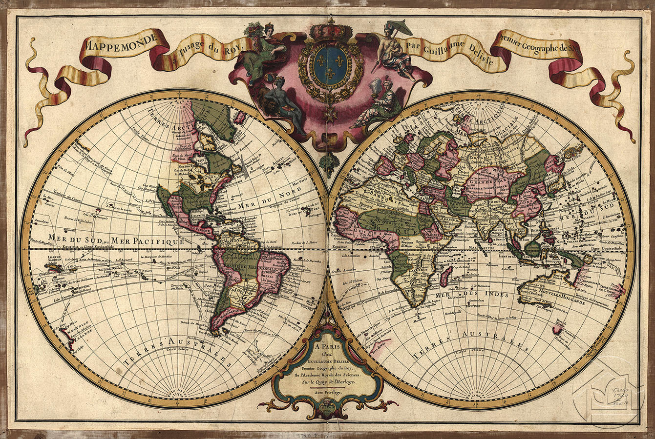 Старая французская карта Мира от 1720г