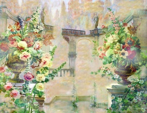 Красивые цветы на фоне арки