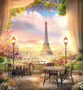 Вид на Эйфелевую башню из террасы кафе