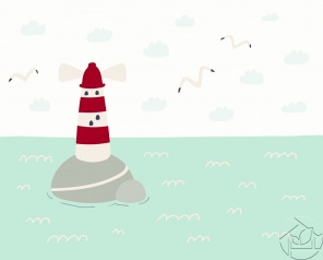 Детский рисунок маяк в море