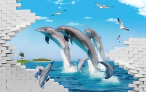 3D дельфины в прыжке