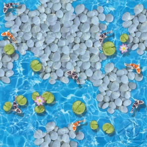 3D пол бассейн с камнями и рыбой кои