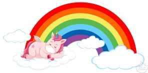 Единорожка спит на облачке возле радуги