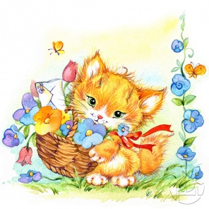 Рисунок: Милый котёнок с цветочками