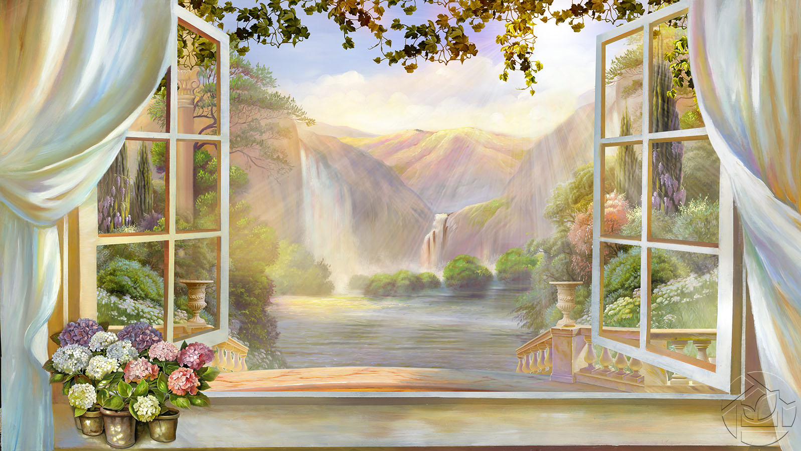 Картины фрески Вид из окна на солнечные горы - арт 001001082 | Купить в  интернет-магазине Фото в дом - Фото в дом
