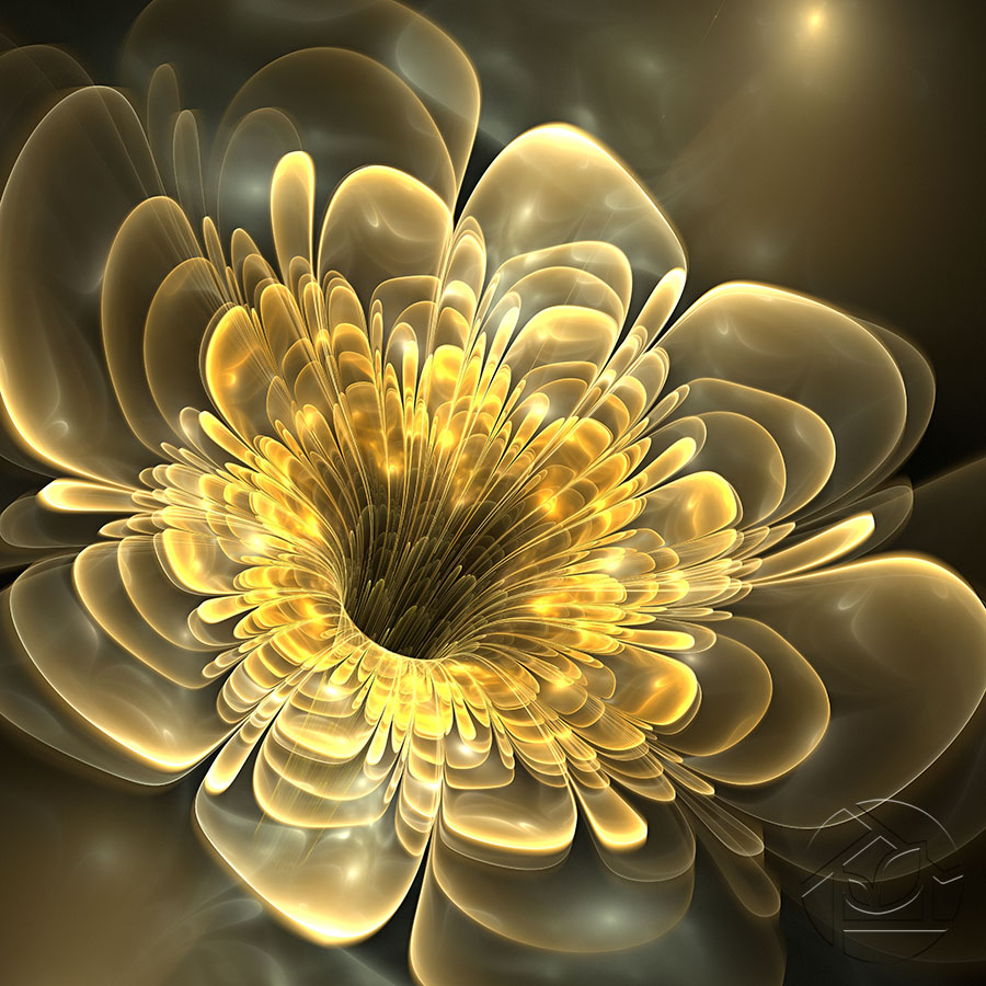 3D абстракция фракталы прозрачного жёлтого цветка