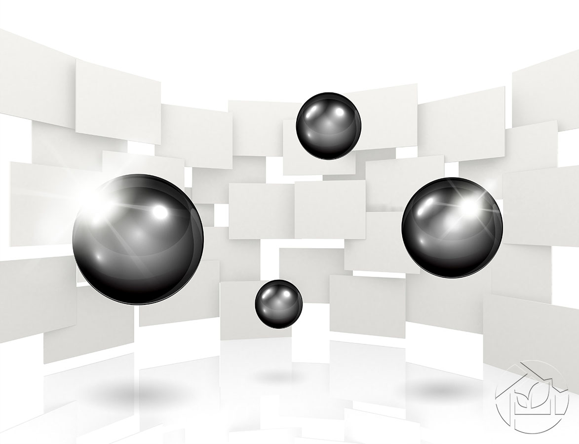 3D абстракция тёмных зеркальных шаров