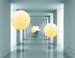 3D абстракция желтоватая сфера в сером коридоре