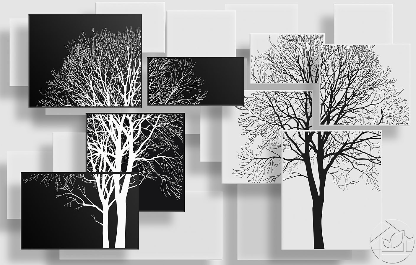 Абстракция модульных чёрно-белых деревьев