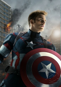 Капитан Америка на фоне сражения 