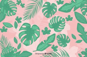 Розовый фон с пальмовыми листьями