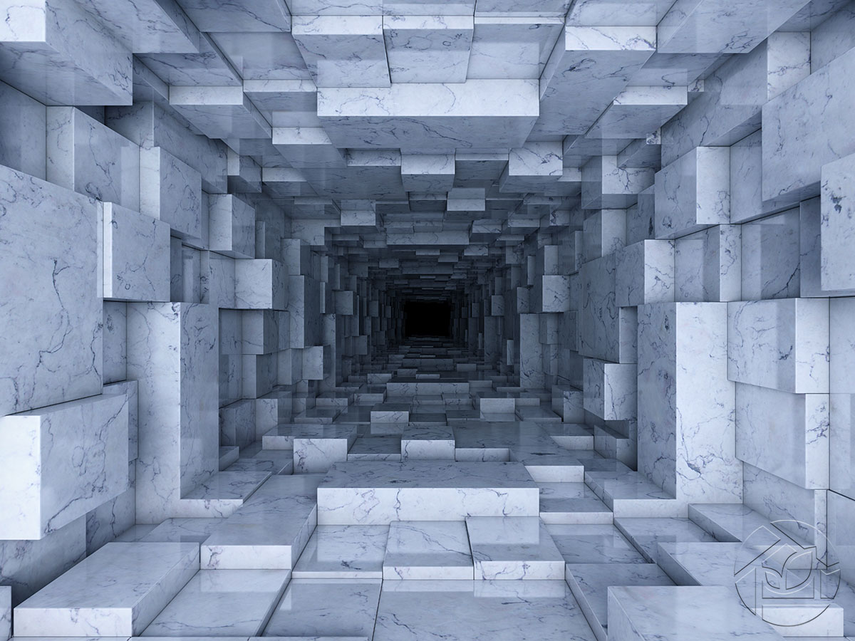 3D тоннель из мраморных кубов