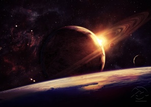 Восход солнца на Сатурне в космосе