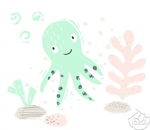 Детская илююстрация осьминог-малыш