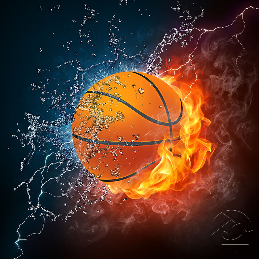 Баскетбольный мяч одновременно в воде и в огне