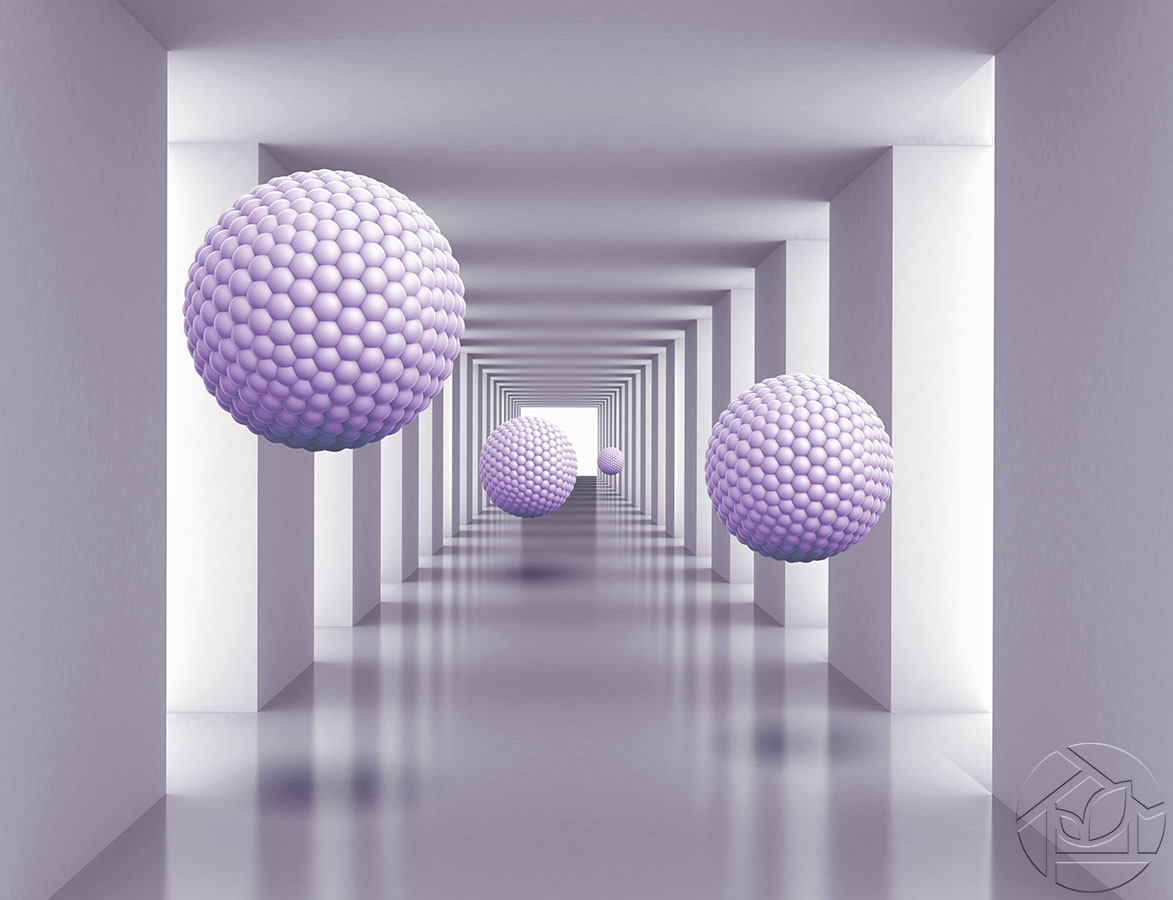 3D абстракция фиолетовая сфера в сером коридоре