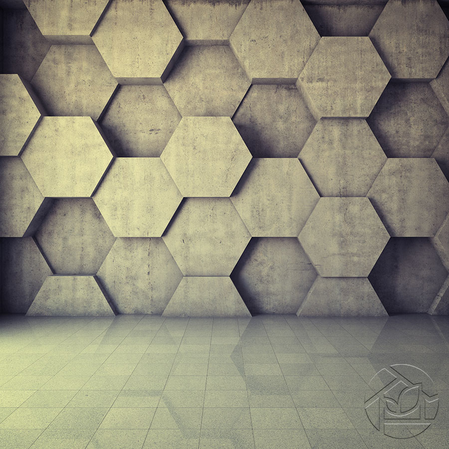 3D бетонная стена с абстрактными многоугольниками