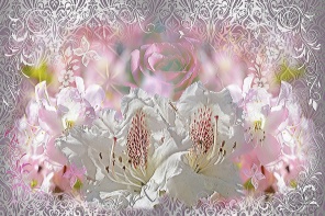 Розовый фон с цветами и белыми узорами