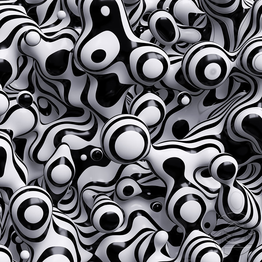 3D абстракция чёрно-белых улиток