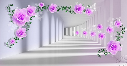 Фиолетовые розочки  в белом тоннеле