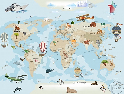 Детская карта Мира и воздушные шары