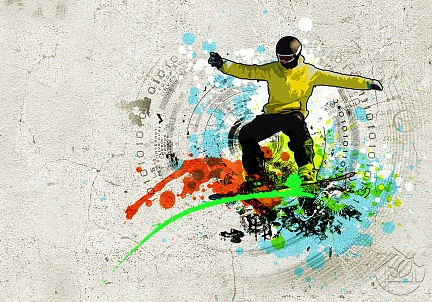 Стена с рисунком сноубордиста