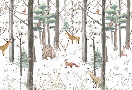 Лесной рисунок со зверями акварель
