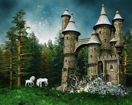 Средневековый замок и единорожки