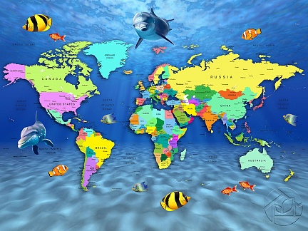 Географическая карта на фоне подводного мира