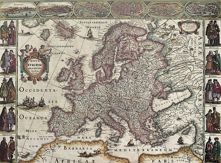 Старинная карта "Новая карта Европы" автор HONDIO 1641г