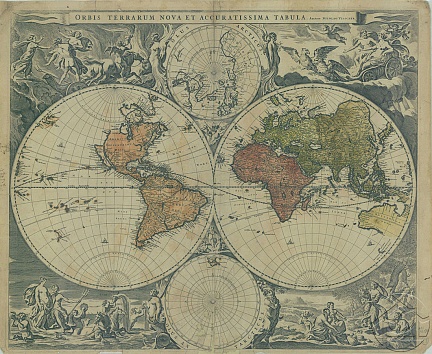 Старинная карта мира Описание Николаус Вишер