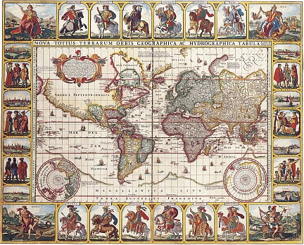 Старинная географичская карта Мира ,Auctore N.I. Piscator, 1652г