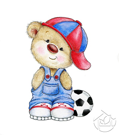Рисунок плюшевый Мишка и футбольный мяч