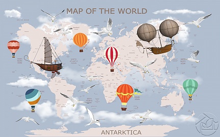 Детская карта Мира и радужные воздушные шары