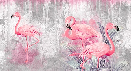 Розовые фламинго на бетонном фоне