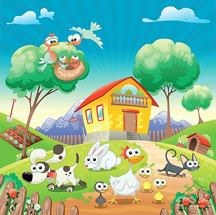 Детская иллюстрация счастливые животные на ферме