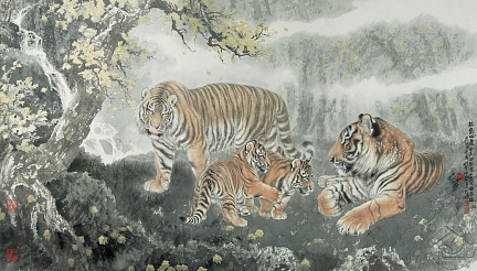 Китайская живопись Тигровая семья