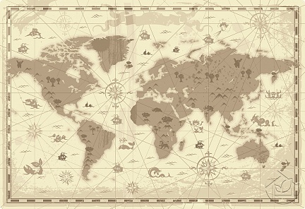 Карта мира с монстриками и короблями