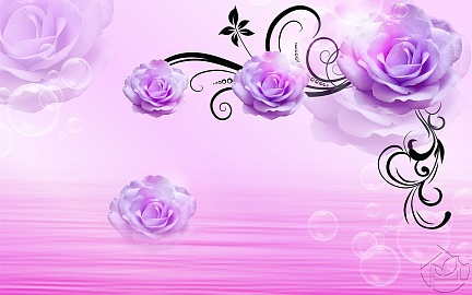 Розы на фиолетовом фоне с пузырями