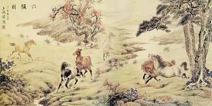 Восточный рисунок игривые лошади