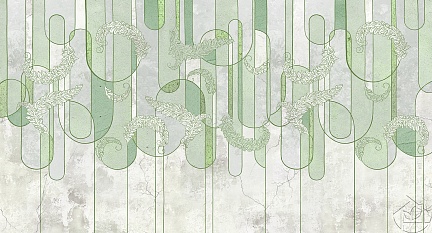 геометрический фон с перьями в зеленых тонах