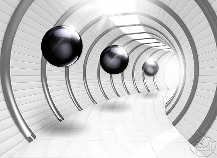 3D абстракция полукруглый тоннель и тёмные шары
