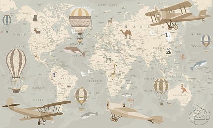 Детская карта с самолётами и воздушными шарами