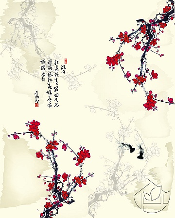 Рисунок дветки деревьев с мелкими цветками