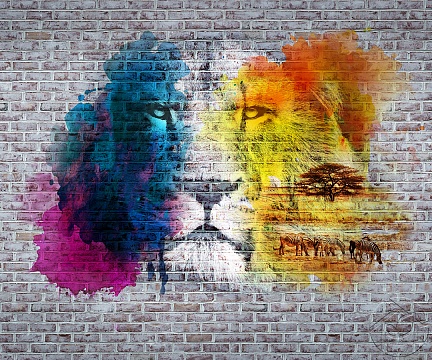 Рисунок Льва на кирпичной стене