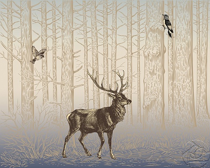 Рисунок рогатый олень в лесу
