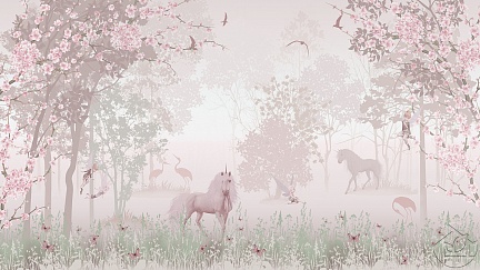 Единороги в волшебном лесу - Рисунок в розовых тонах