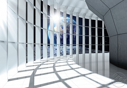 3D архитектурный дизайн интерьера с видом на космос